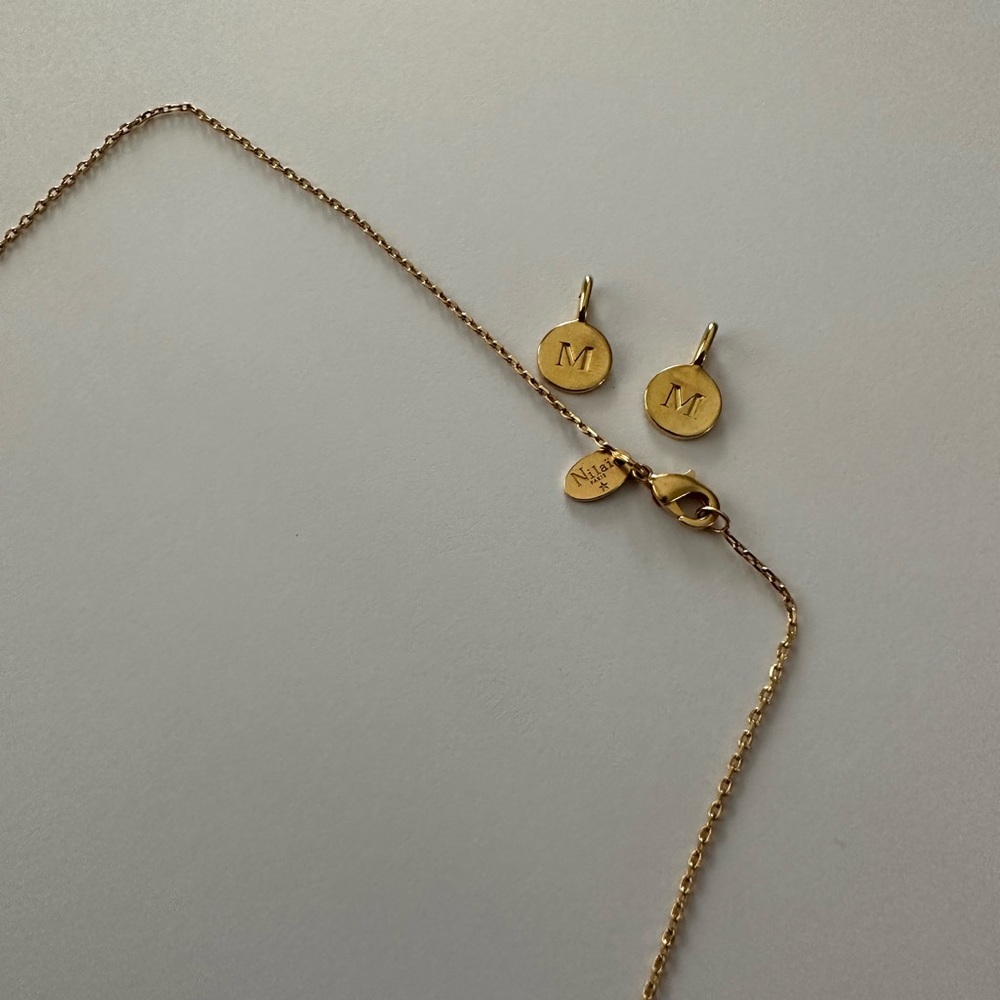 Nilai Paris Initial Necklace Letter “M” Charm in Gold